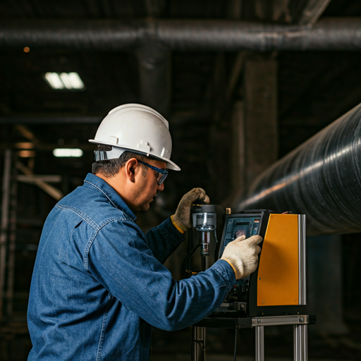 Technical worker operating a pipe inspection camera system